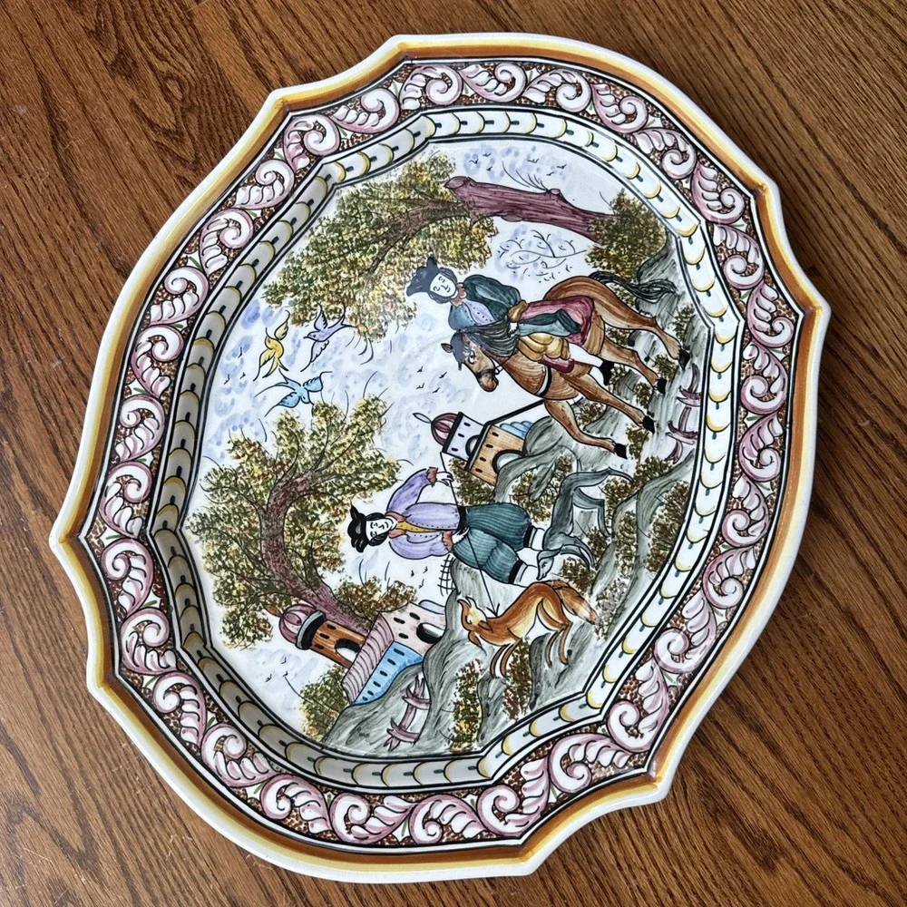 CERAMICA DE CONIMBRIGA Portugal #262 Hand Painted Ceramic Platter Hunting Scene